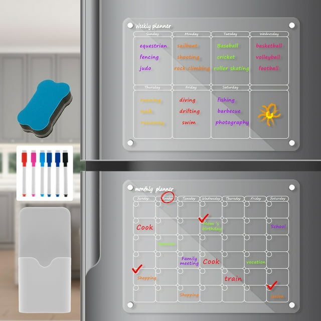 Gpoty Acrylic Dry Erase Board and Calenda,Acrylic Calendar for Fridge with 3