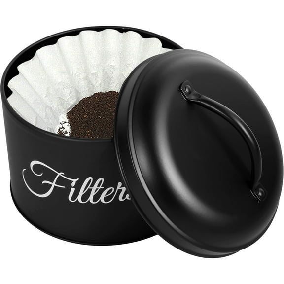 Gpoty Coffee Filter Holder,Stainless Steel Round Basket Coffee Filter Storage Container with Lid and Top Handle Vintage Coffee Filter Organizer Rustic Coffee Filter Jar Container,6.1x6x4 in