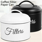 Gpoty Coffee Filter Holder,Stainless Steel Round Basket Coffee Filter Storage Container with Lid and Top Handle Vintage Coffee Filter Organizer Rustic Coffee Filter Jar Container