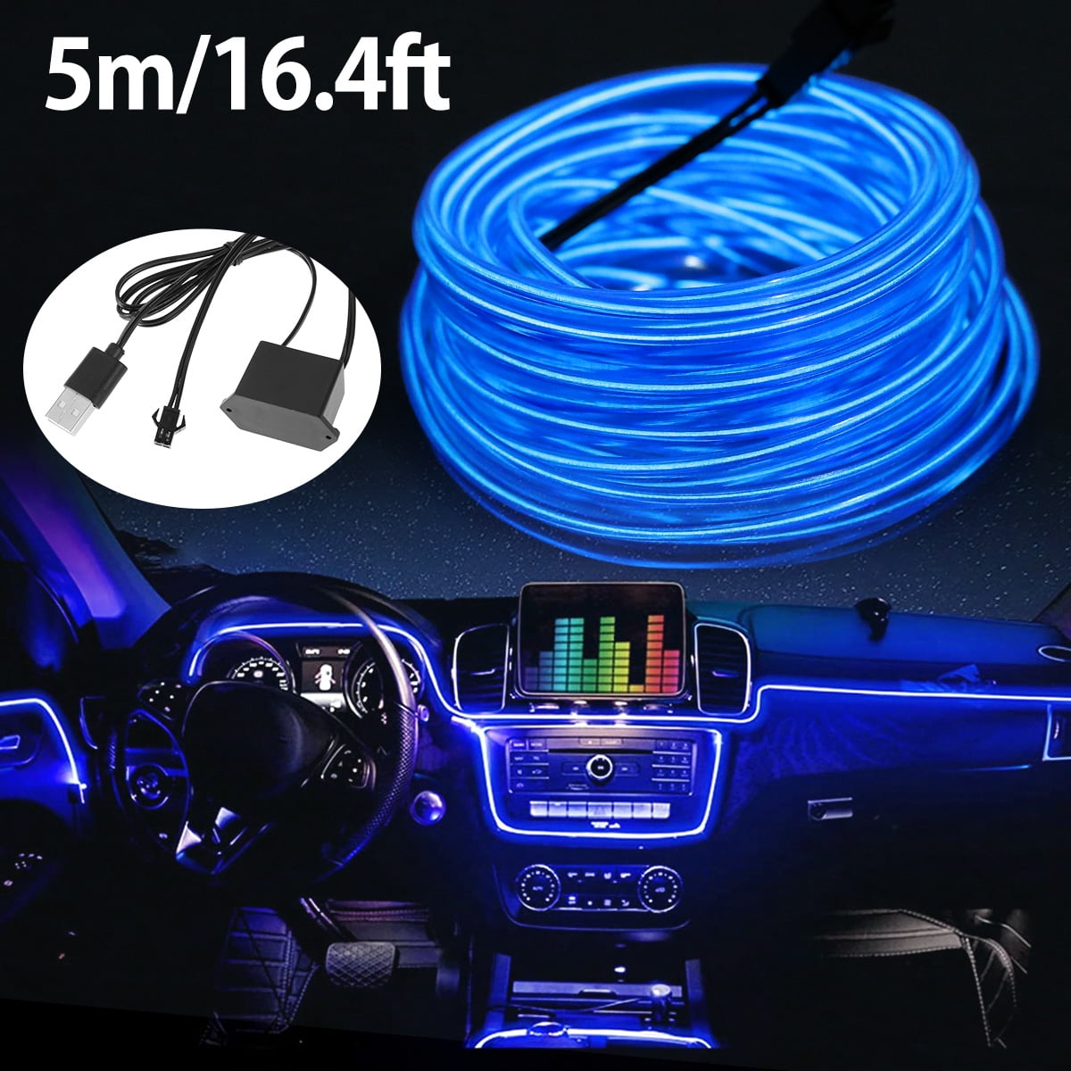 Ice Blue 5 Meter EL Wire Car Interior Light Ambient Neon Light with Ad – Car  Accessories By Master