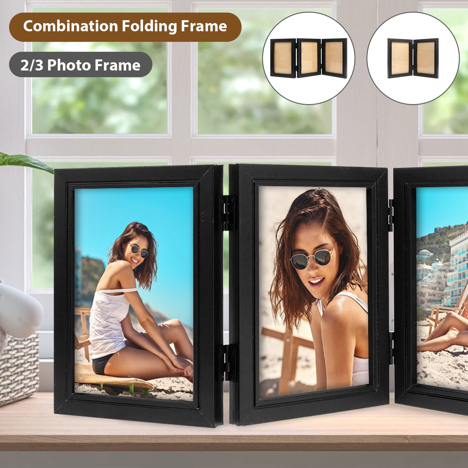 Gpoty Picture Frame,Hinged Folding Triple Picture Frame 180° Foldable ...