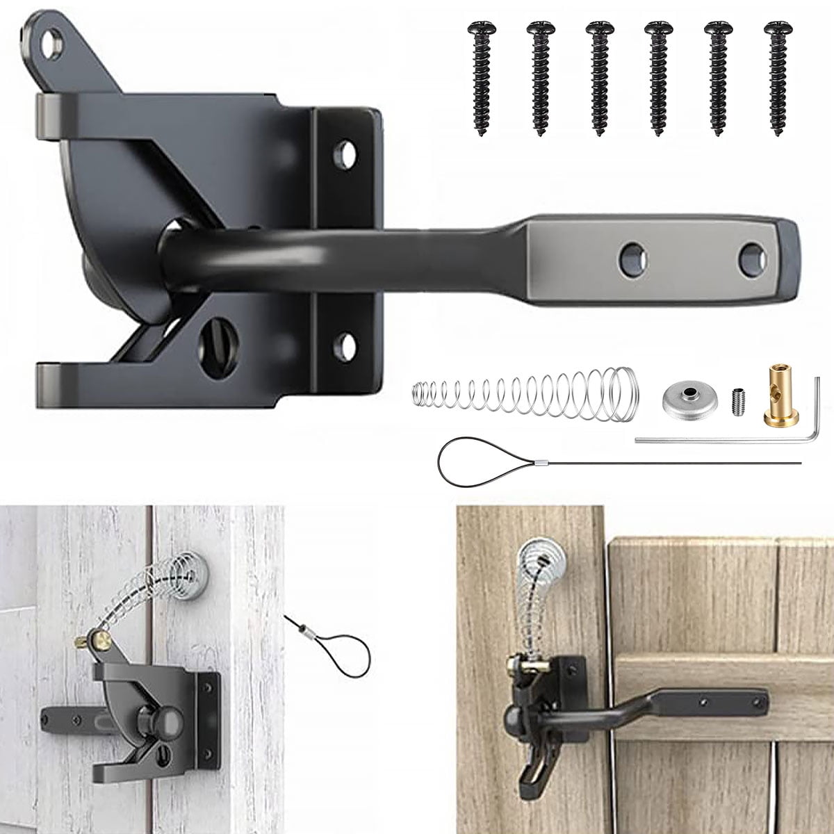 Gpoty SelfLocking Gate Latch in Black,Carbon Steel Post Mounted Fence