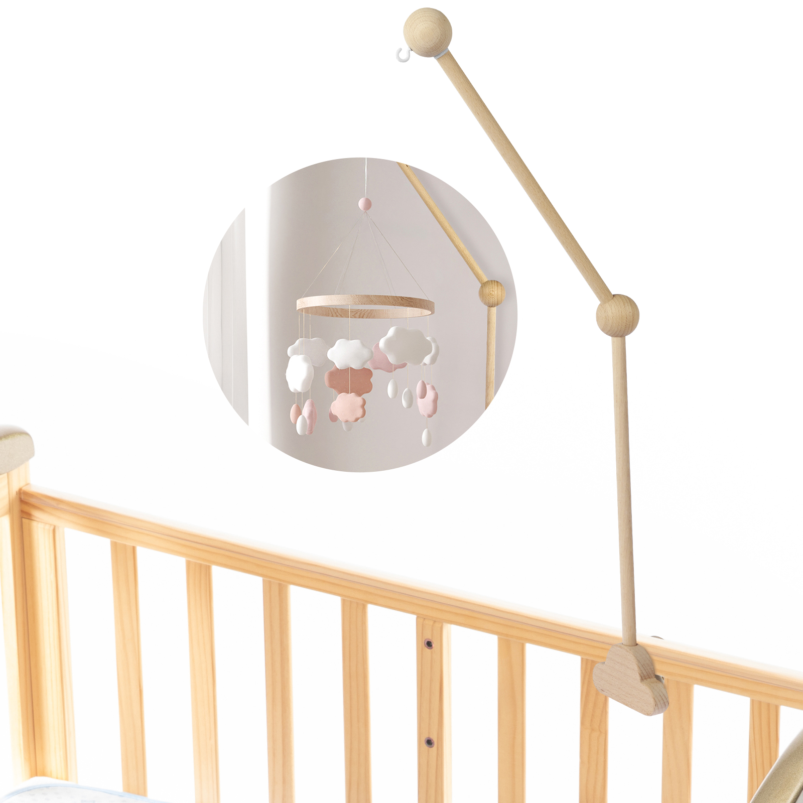 Gpoty Wooden Mobile Arm,27inch Baby Crib Mobile Arm,Wooden Crib Mobile