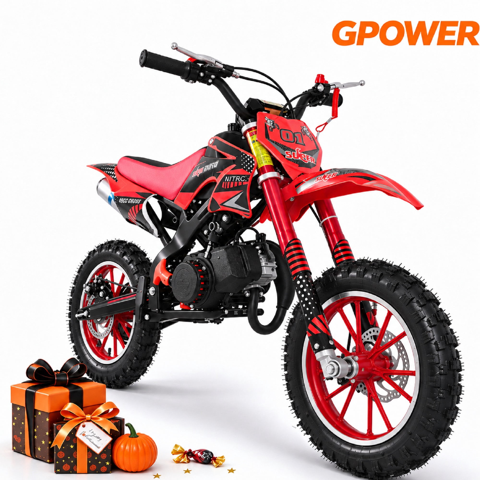 Gpower Gasoline 49cc Dirt Bike for Kids 6-15,2-Stroke Gas Power Mini Dirt Bike,Red