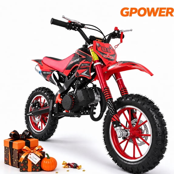 Gpower Gasoline 49cc Dirt Bike for Kids 6-15,2-Stroke Gas Power Mini Dirt Bike,Red