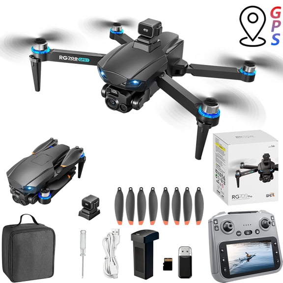 Gps Drone With 1080P Camera 4.5 Inch Screen Remote Control Brushless Rc Quadcopter 5G Fpv Laser Obstacle Avoidance 25 Min Flight Time 3800Mah Battery