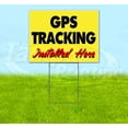 thumbnail image 1 of Gps Tracking Installed Here Yellow Cursive (18" x 24") Yard Sign, Includes Metal Step Stake, 1 of 6