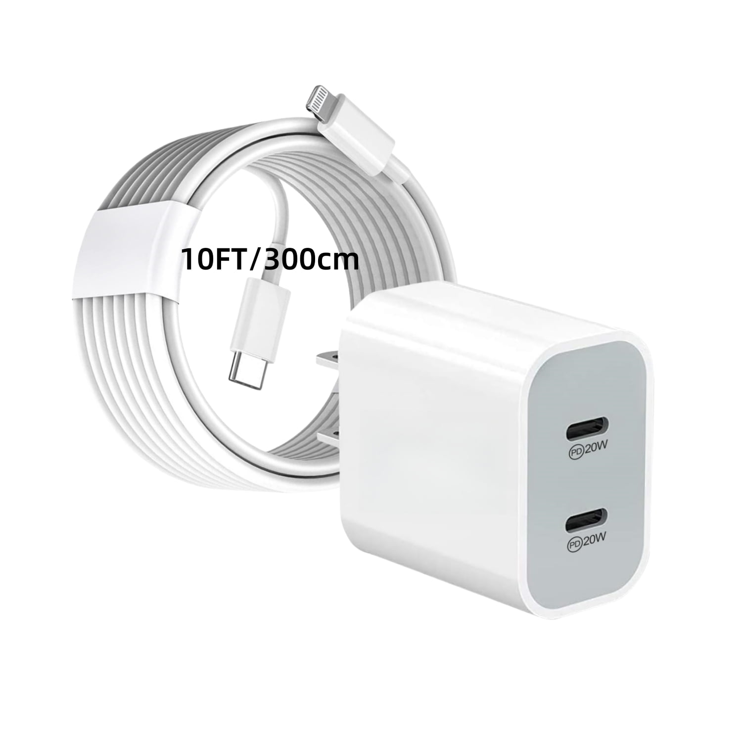 Gqohrt USB C 20W+20W Charger with Phone Charger, Dual Port USB Fast Wall Charger Block, 10FT Super Fast Charger Cable Included With phone14 13 12 11 X