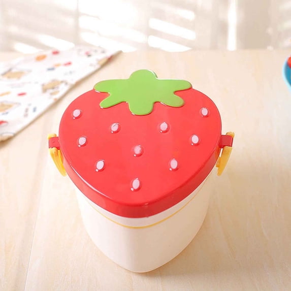 Gqqkzmb Bento Lunch Box, Cute Strawberry Shape Lunch Box with Fork Spoon 2 Layer Food Grade Large Capacity Food Fruit Storage Bento Box Meal Prep Containers