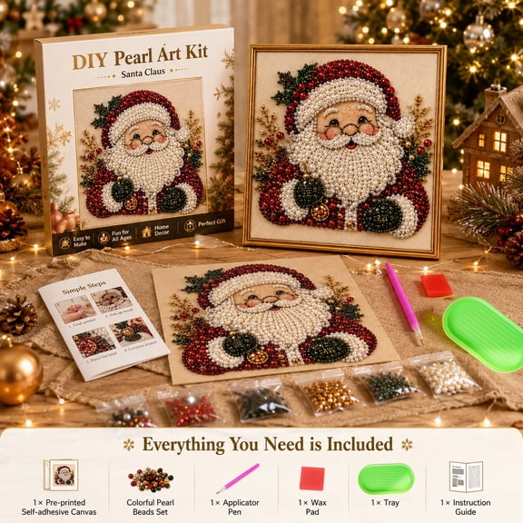 Gqqkzmb DIY Christmas Pearl Diamonds Painting Art Kit, Christmas Pearl Beads Art Craft for Adults Beginner, Gemstone Diamond Dots Beads, Christmas Decorations
