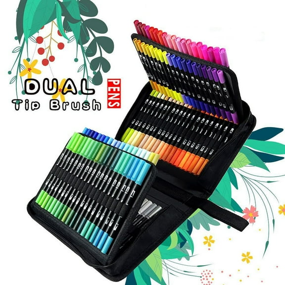 Gqtwoy 120-Color Dual Tip Watercolor Brush Pen Set, Double Ended Art Markers, Fine Liner and Brush Tip for Drawing, Sketching, Outlining, and Painting, Water-Based Ink with Storage Container