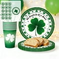 thumbnail image 1 of Gqtwoy 16Pcs St. Patrick's Day Disposable Tableware Set, Green Trefoil Themed Paper Plates Cups Tissues, 7/9 Inch Food-Grade Party Tableware, Irish Holiday Party Decor Supplies Set, 1 of 6