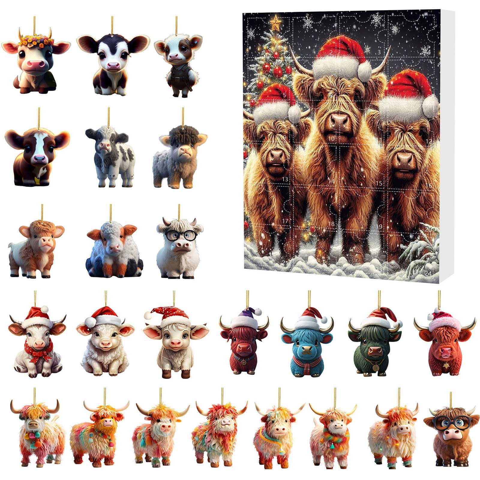 Gqtwoy 2024 Advent Calendar (2PC) Cow Christmas Countdown Calendar