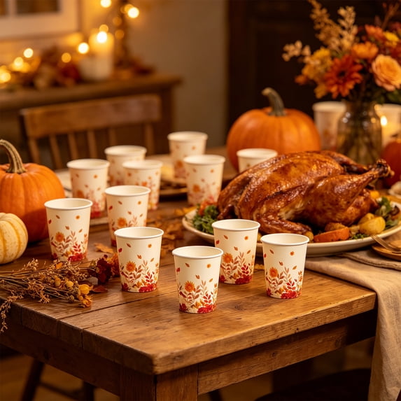 Gqtwoy 20Pcs Thanksgiving Paper Plates, Disposable Tableware, Festive Pumpkin and Maple Leaves Patterns, Perfect for Fall Harvest Party Celebrations, Eco-Friendly and Convenient for Gatherings