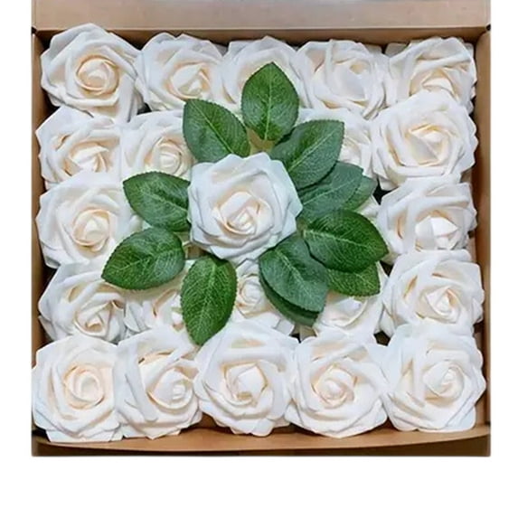 Gqtwoy 25Pcs Rose Artificial Flowers for Decorations, Faux Roses with Stems, Realistic Wedding Bouquet for Bridal Shower, Romantic Floral Arrangement for Home Decor