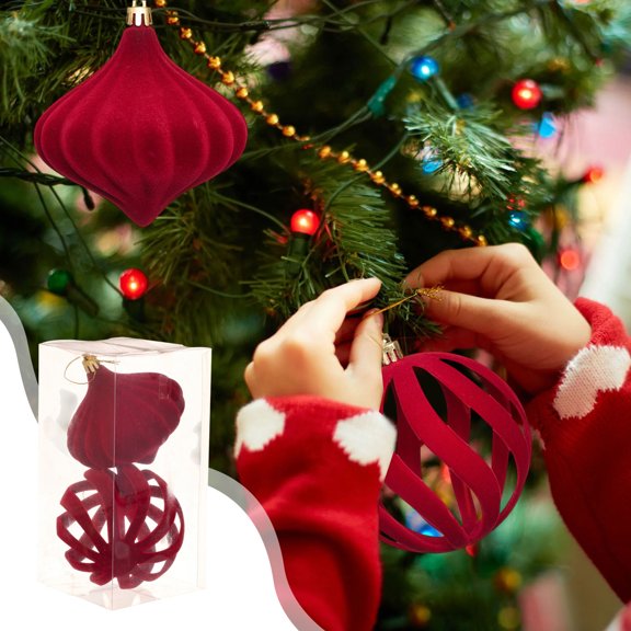 Gqtwoy 2Pcs Christmas Balls Set Decorative Ornaments for Tree Hanging, Flocking Xmas Decorations, 10cm Boutique Balls for Home Decoration, Holiday Festive Decor