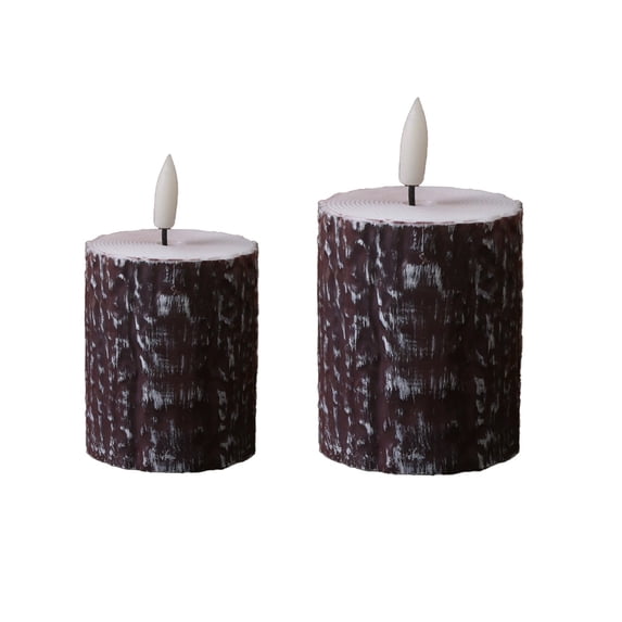 Gqtwoy 2Pcs Flameless LED Candle Set, Battery-Powered Flickering Pines Bark Candles, Decorative Winter & Christmas Home Décor, Safe Alternative to Real Candles for Holidays & Parties
