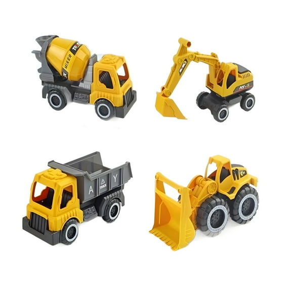 Gqtwoy 4-Piece Children's Engineering Vehicle Set, Excavator, Bulldozer, Dump Truck, Mixer Truck Toy, Sandpit Play, Role-Playing Vehicle for Kids, Beach and Yard Fun, 3+ Age