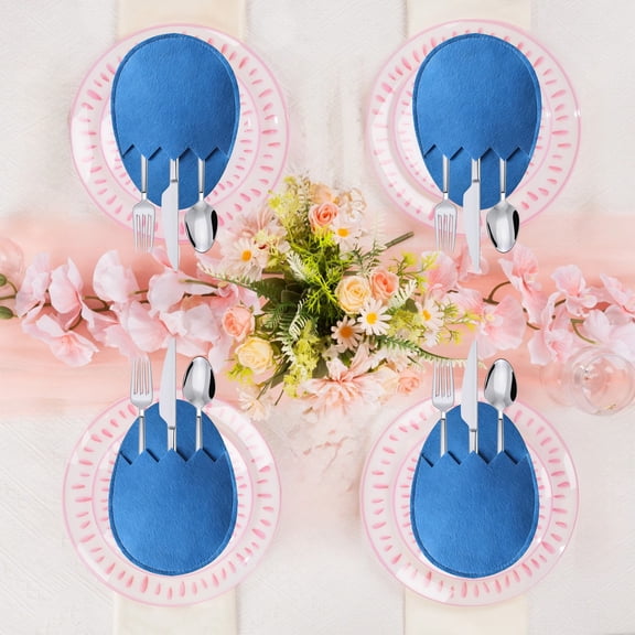 Gqtwoy 4Pcs Easter Eggs Cutlery Pocket, Cutlery Storage Bag, Festive Table Decor, Silverware Pouch for Easter Brunch, Spring Parties, Holiday Gatherings