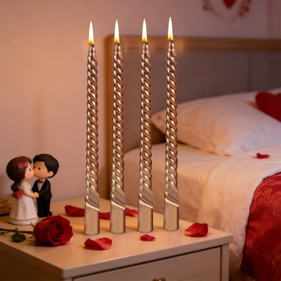 Gqtwoy 4Pcs Electroplated Thread Candle, Romantic Wedding Decor, Dripless Wax Candle, Elegant Dining Table Decoration, Scent-Free Decorative Candle, Cozy Indoor Ambiance