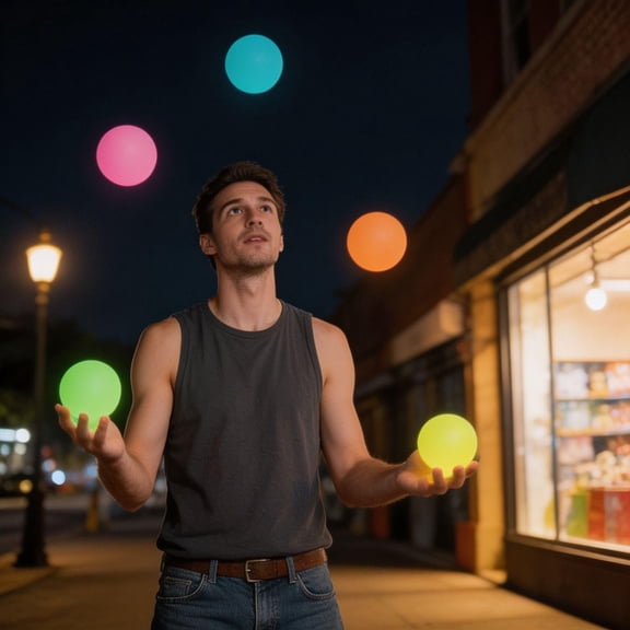 Gqtwoy 5Pcs Luminous Juggling Balls Set, Rubber Juggling Balls, Light-Up Juggling Balls, Perfect for Party Games, Hand-Eye Coordination Practice, Juggling Props for Adults