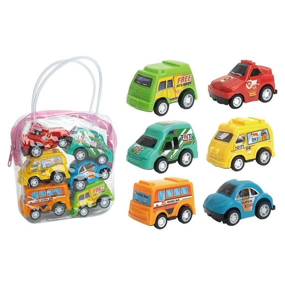 Gqtwoy 6Pcs Clockwork Car Set, Mini Inertial Car Toy, Regenerative Toy Cars for Kids, Handbag Car Gift Set, Pull-Back Cars with Portable Storage, Educational Cars for Children, Cars Toy for Toddler