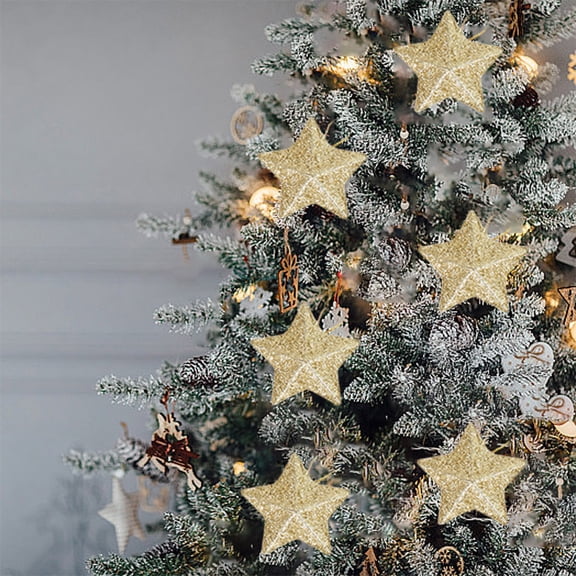 Gqtwoy 6Pcs Plastic Glitter Three Dimensional Pentagram Christmas Tree Decoration, Holiday Accessories, Shimmering Ornaments, Festive Decor, Sparkling Star Hanging Ornaments