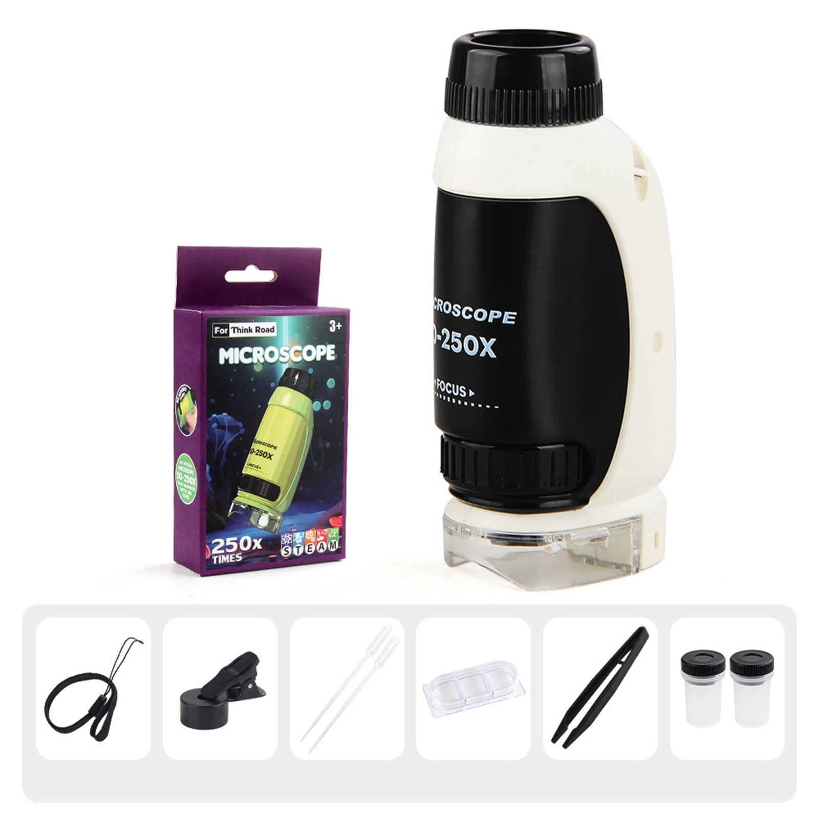 Gqtwoy 8-Piece Portable Handheld Mini Microscope, 250X Magnification ...