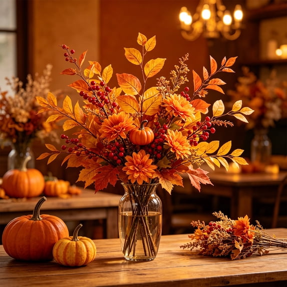 Gqtwoy Artificial Maple Leaf Pumpkin Bouquet, Fall Thanksgiving Decorations, Floral Centerpiece, Multi-Use Home Decor, Thanksgiving Table Arrangement, Autumn Decor