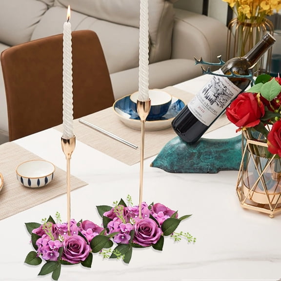 Gqtwoy Artificial Rose Candle Rings, Festive Wedding Decoration, Candle Holder Garland, Home Table Centerpiece Decor, Reusable Floral Accents, Suitable for Parties and Anniversaries