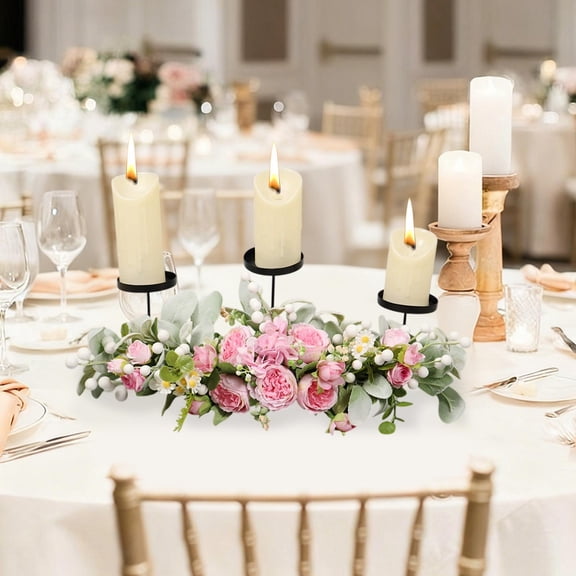 Gqtwoy Artificial Simulation Peony Table Candelabra, Elegant Iron Candlestick Holder, Wedding Party Centerpiece, Unique Home Decor, Durable and Reusable Candle Wreath