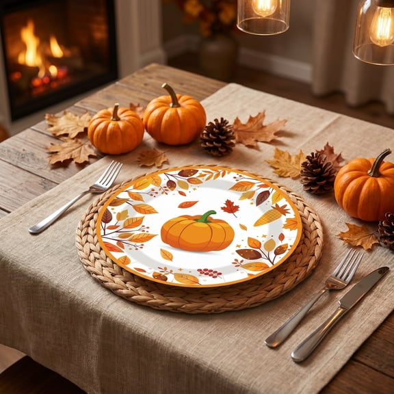 Gqtwoy Autumn Thanksgiving Disposable Tableware 20Pcs, Paper Plates and Cups, Fall Holiday Dinner Party Supplies, Pumpkin Maple Leaf Design, Easy Clean-Up Tableware