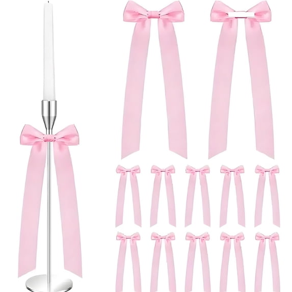 Gqtwoy Ballets Style Bow Cake Birthday Party Decoration, Decorative Satin Bows for Gifts, Wine Bottles, and Candles, 12-Piece Set, Versatile Ribbon for Elegant Styling