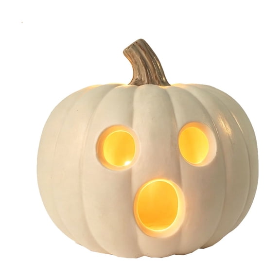 Gqtwoy Battery Operated White LED Pumpkin Ornament, Hollow Carved Halloween Lantern, Portable Plastic Light Decor for Window Porch Mantel Indoor Outdoor Party Scene Display Gift