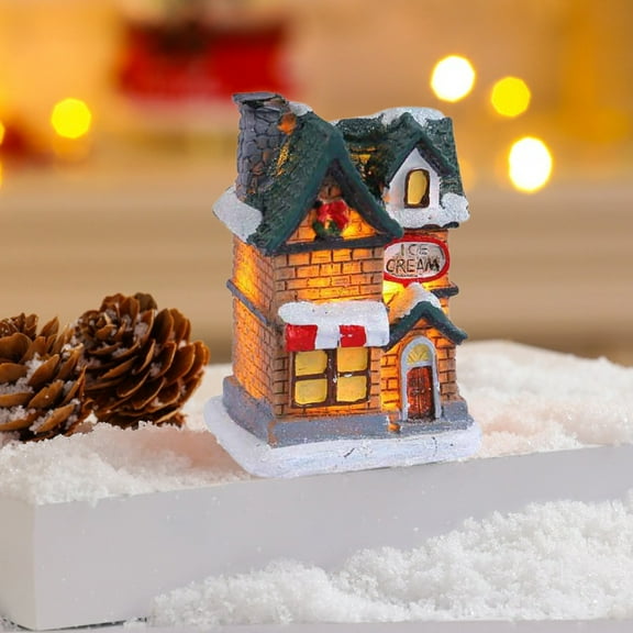 Gqtwoy Christmas Decorations Holiday Resin Cottage Colorful Glowing House Desktop Ornament, Festive Table Decor, Warm Light Display, Whimsical Design, Holiday Village Scene Accent