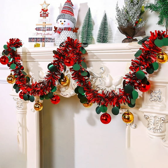 Gqtwoy Christmas Garland with LED Lights, Christmas Tree Ornaments Set, Holiday Decorations for Home, Shop Window, Fireplace, and Door Frame, Festive Red & Green Ball Garland