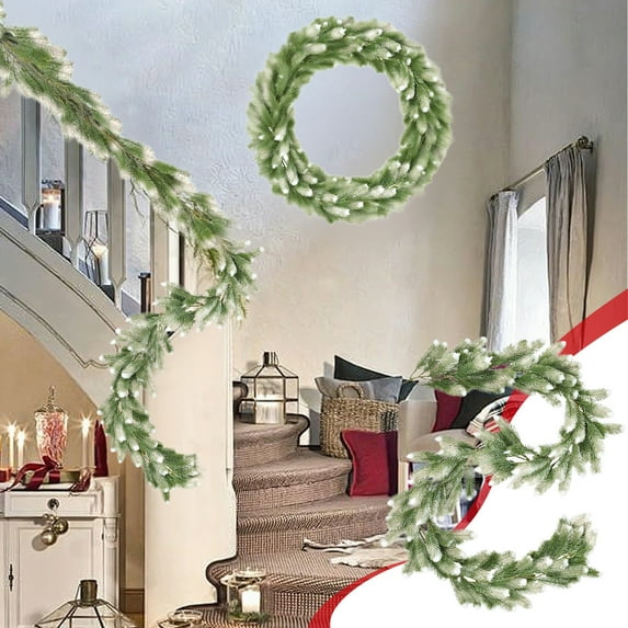 Gqtwoy Christmas Rattan Floral Garland, Holiday Decoration, Indoor Outdoor Decor, Flexible Foliage for Mantel, Doorway, Staircase, Artificial Greenery, Low Maintenance Christmas Decor