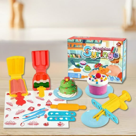 Gqtwoy Cross-border Colored Mud Fruit and Vegetables DIY Pizza Hamburger Molds, Non-toxic Plasticine Modeling Clay, Creative Play Dough Set for Food-Shaped Fun, Educational Molds with Storage Box