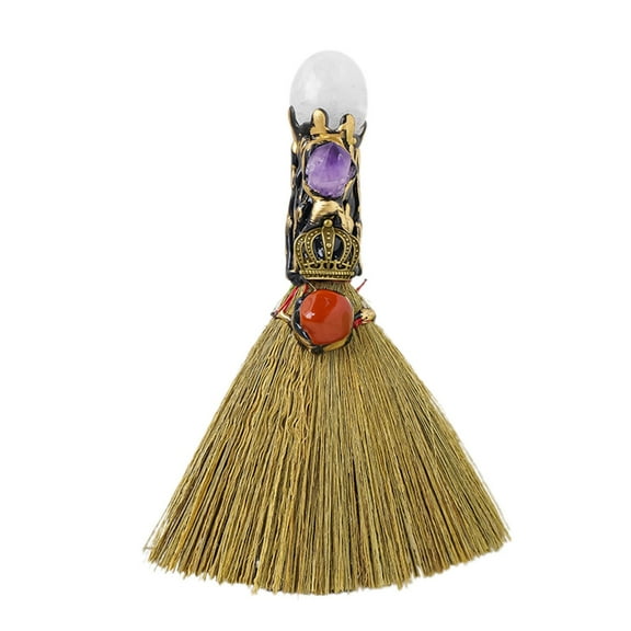 Gqtwoy Crystal Decorative Witch Broom, Halloween Witchcraft Healing Decoration, Pagan Spiritual Decor, Ideal for Home, Bedroom, and Office, Mystical Energy Gift