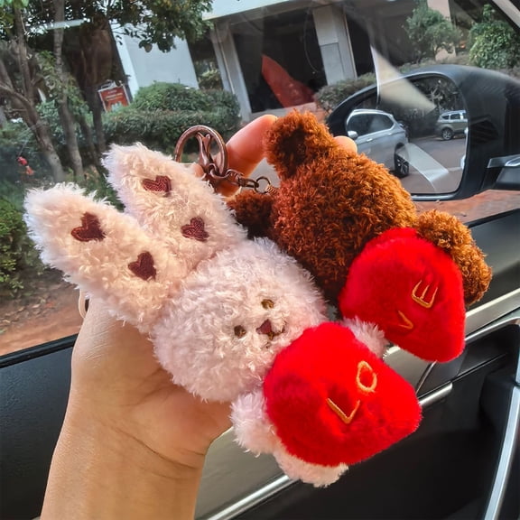 Gqtwoy Cute Couple Bear Doll Pendant, Romantic Backpacks Hanging Decoration, Valentine's Day Gift for Couples, Soft Plush Keychain, Adorable Love Symbol Accessory