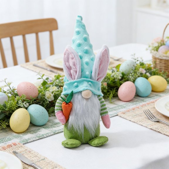 Gqtwoy Cute Easter Pointed Hat Rabbits Doll Ornament, Faceless Doll Decoration, Handmade Soft Fabric, Adorable Bunny for Holiday Centerpiece, Spring Home Decor