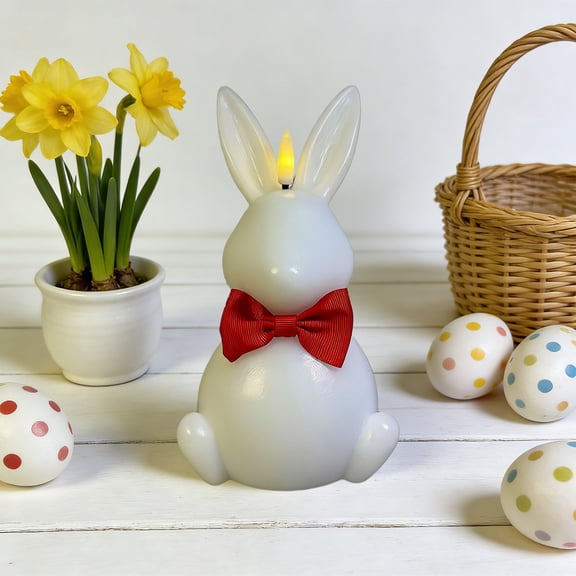 Gqtwoy Easter Bunny Candle Lamp, Flameless Paraffin Candle, LED Decorative Light, Safe and Long Lasting Home Decor, Ideal for Spring Celebrations, Festive Handmade Candle
