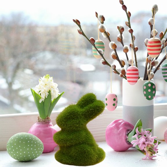 Gqtwoy Easter Bunny Decoration, Cute Moss Rabbit, Springtime Home Ornament, Adorable Holiday Decor, Perfect for Living Room, Unique Gift Idea
