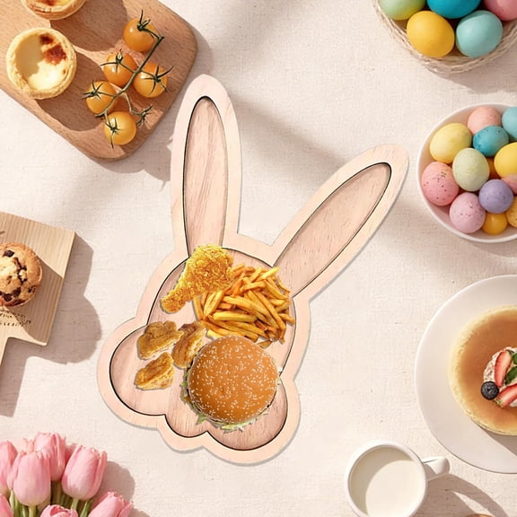 Gqtwoy Easter Bunny Tray Fruit Dessert Plates, Wooden Decor, Cute Snack Platter, Festive Serving Tray, Multi-Compartment Design, Natural Wood Snack Organizer