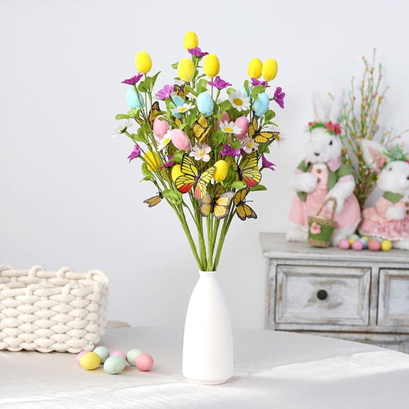 Gqtwoy Easter Butterfly Egg Cutouts - Spring Floral Arrangement Decor, Colorful Plastic Easter Egg & Butterfly Wall Hanging, Holiday Home Vase Centerpiece, Festive Party Decoration
