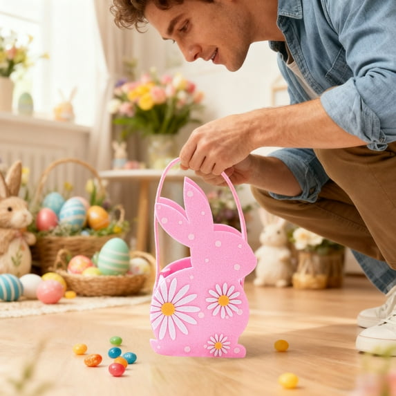 Gqtwoy Easter Candy Gift Bag, Non-woven Fabric Storage, Egg Hunt Essentials, Reusable Snack Organizer, Perfect for Holiday Decorations and Outdoor Activities