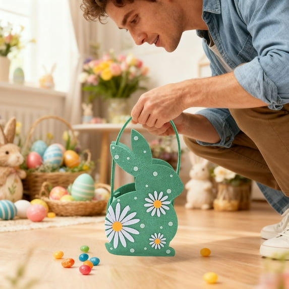 Gqtwoy Easter Candy Gift Bag, Non-woven Fabric Storage, Egg Hunt Essentials, Reusable Snack Organizer, Perfect for Holiday Decorations and Outdoor Activities