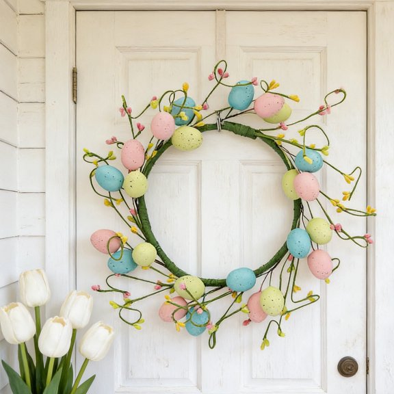 Gqtwoy Easter Egg Wreath with Faux Berries, Festive Door Hanger, Spring Home Decoration, Easter Celebration Decor, Lightweight and Eco-Friendly Holiday Wreath, Perfect for Parties and Gifts