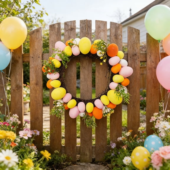 Gqtwoy Easter Egg Wreath, Spring Decor, Front Door Decoration, Festive Home Accents, Vibrant Egg-Shaped Design, Multicolor Floral Wreath, Seasonal Door Hanging