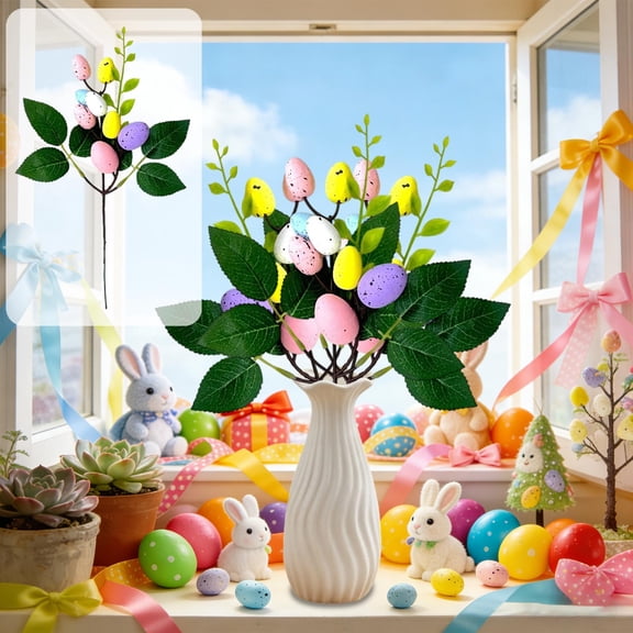 Gqtwoy Easter Eggs Decoration Arrangement, Foam Easter Eggs Vase, Holiday Tabletop Decor, Spring Home Accessories, Artificial Floral Stems for Easter Celebration, Festive Indoor and Outdoor Decor